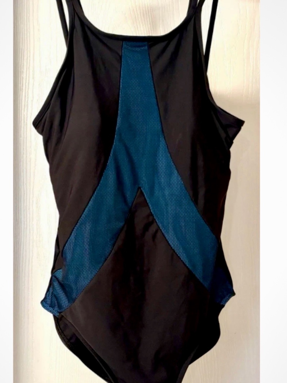 Miraclesuit Black Bodysuit with Teal Mesh Panels L/XL